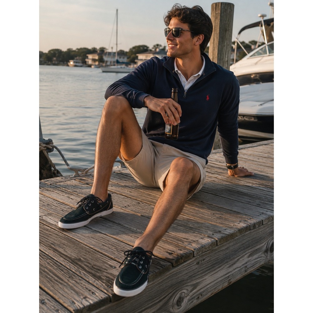 Polo Ralph Lauren Size 11 Boat Shoes Black Canvas Deck Shoes Casual Preppy #1242